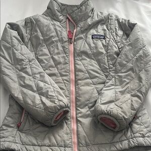 Patagonia Kids Gray Quilted Jacket with Pink Accents